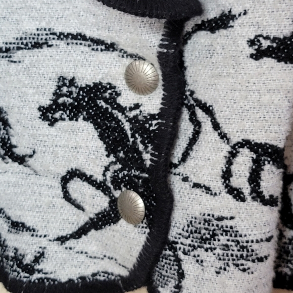 Vintage Joyce Onarheim Boe | Black & White Horse Tapestry Jacket Small/Medium - Picture 3 of 5